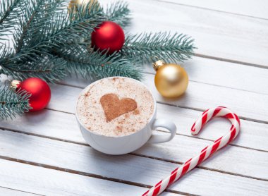 Cup of coffee and christmas gifts clipart