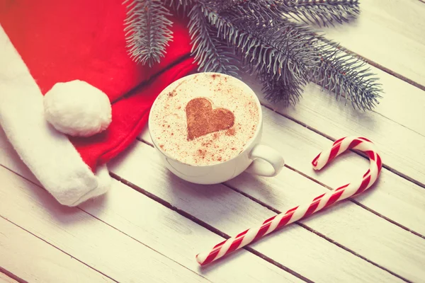 Kopje koffie en Kerstmis candy — Stockfoto