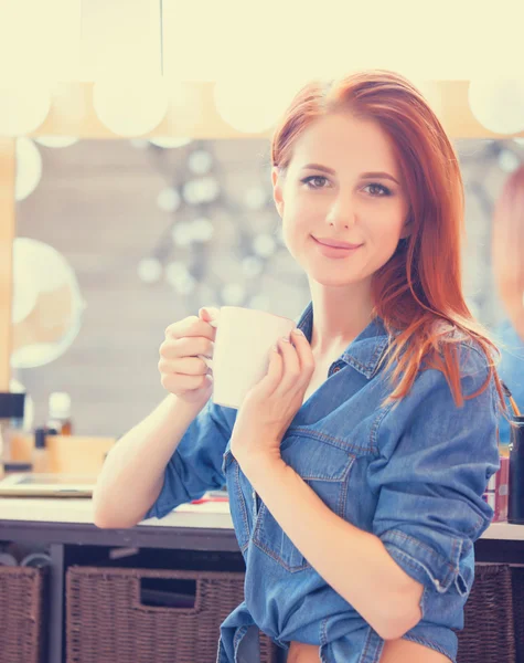 Women with white cup of coffee — Stock Photo, Image