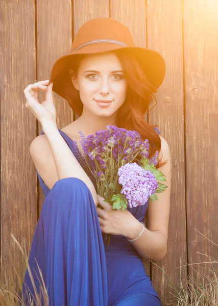 Bride in blue dress — Stock Photo, Image