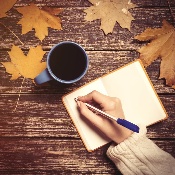 Mano femminile scrivere qualcosa — Foto Stock