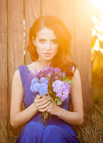 Bride in blue dress — Stock Photo, Image