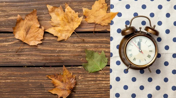 Alalrm-uhr und blätter — Stockfoto