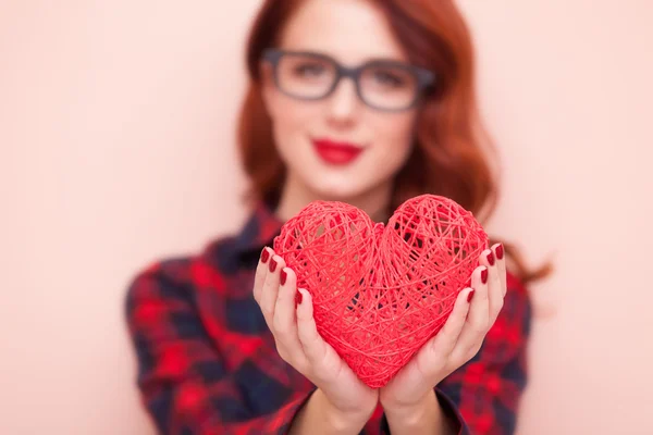 Caucasian girl with gift — Stock Photo, Image