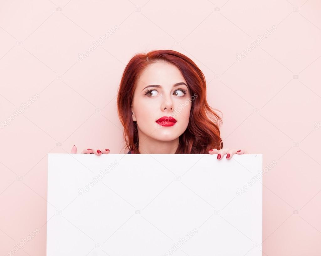 Young woman with white board