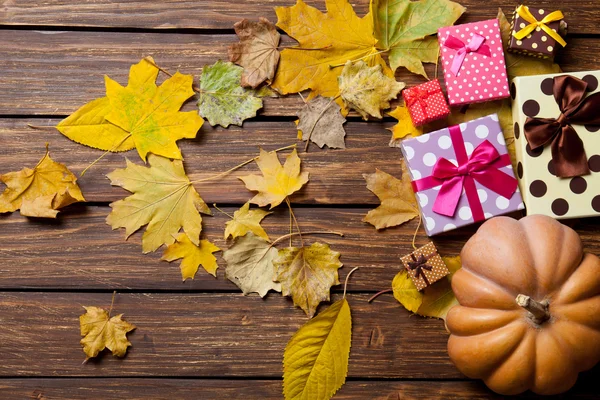 stock image Gift boxes and pumpkin