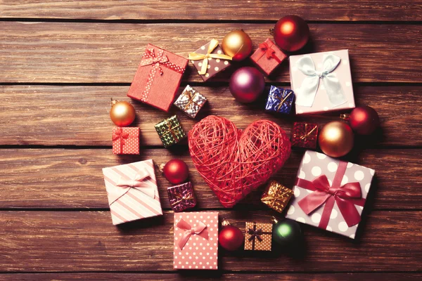 Heart shape toy and christmas gifts — Stock Photo, Image