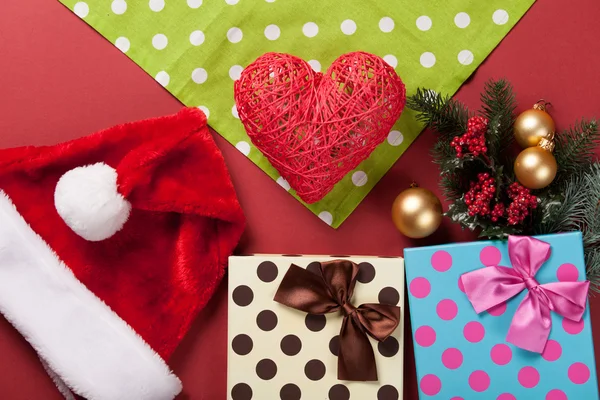 Heart shape toy and christmas gifts — Stock Photo, Image