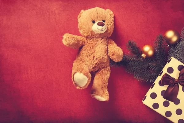 Teddy bear and christmas gifts — Stock Photo, Image