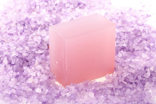 Lavender bar soap and salt — Stock Photo, Image