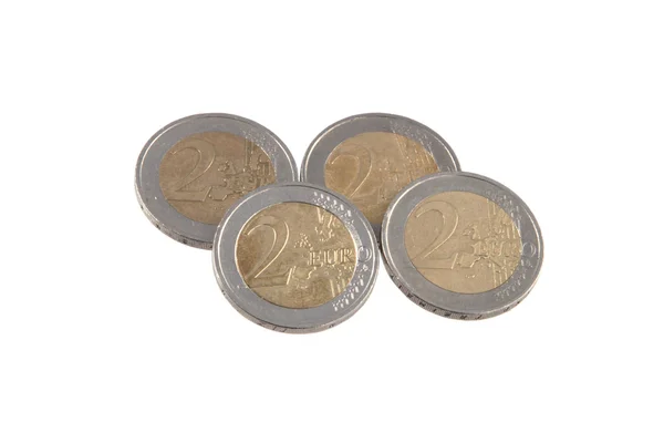 Euro coins on a plain white background. — Stock Photo, Image