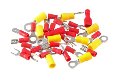 Düz beyaz arka plan üzerinde elektronik kıvrım bağlantıları.