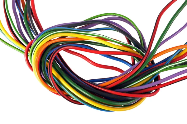 Close up photo of multicoloured wire on a white background — Stock Photo, Image