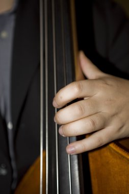 Caz Konseri kontrbas üzerinde oynayan adam