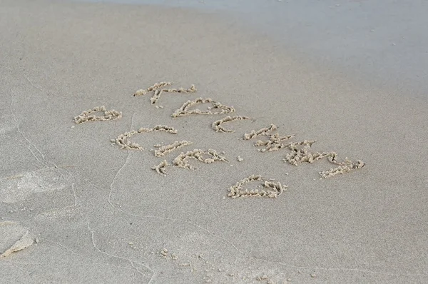 Amo Dipinta Nella Sabbia Sulla Spiaggia Sabbia — Foto Stock