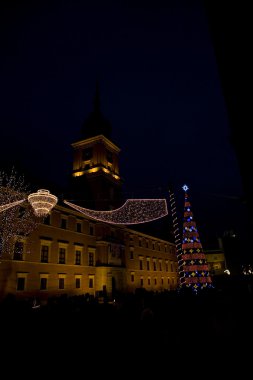 Gece Noel ışık dekorasyon Varşova