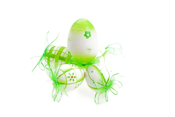 Green Painted Easter Eggs White Background — Stock Photo, Image