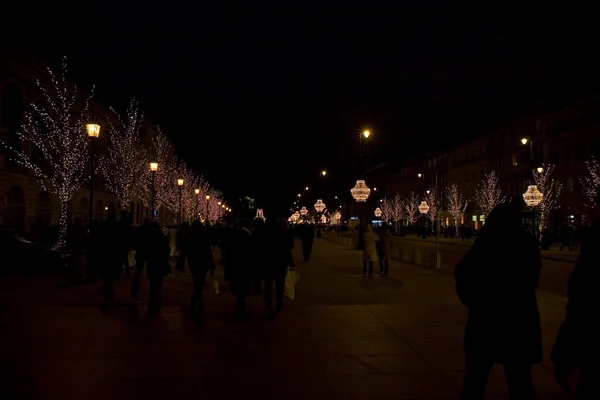 Gece Noel Işık Dekorasyon Varşova — Stok fotoğraf