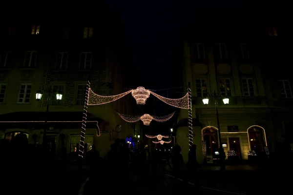 Lichte Kerstdecoratie Warschau Nacht — Stockfoto