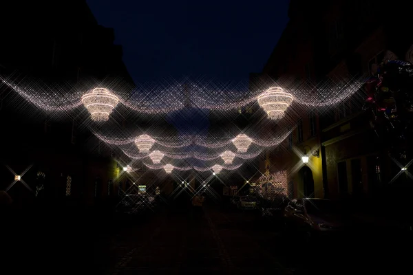 Lichte Kerstdecoratie Warschau Nacht — Stockfoto