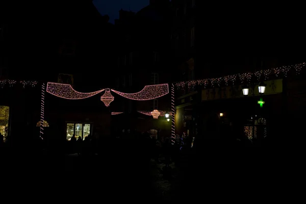 Vánoční Světelné Dekorace Varšavě Noci — Stock fotografie
