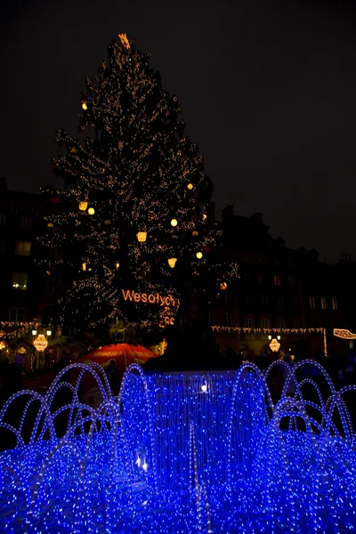 Christmas Light Decoration Warsaw Night — Stock Photo, Image