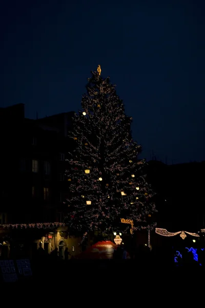 Boże Narodzenie Światła Dekoracji Warszawie Nocą — Zdjęcie stockowe