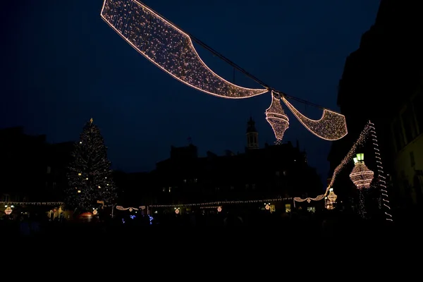 Lichte Kerstdecoratie Warschau Nacht — Stockfoto