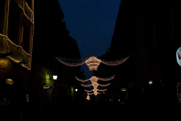 Lichte Kerstdecoratie Warschau Nacht — Stockfoto