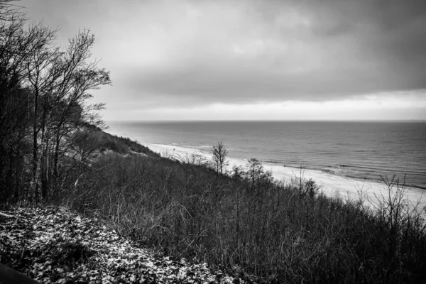 Hermoso Paisaje Invierno Playa Mar Báltico Con Nieve Polonia — Foto de Stock