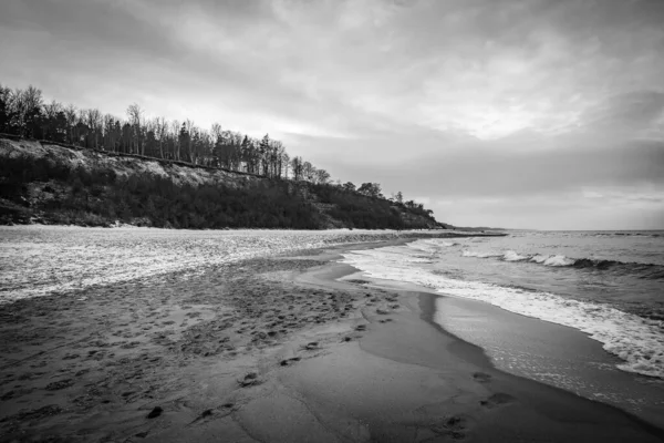 Beau Paysage Hiver Plage Sur Mer Baltique Avec Neige Pologne — Photo