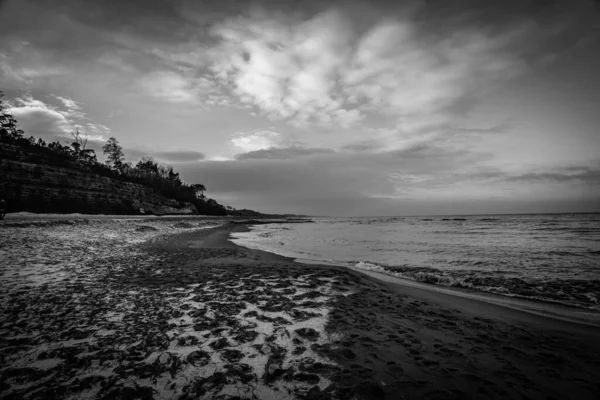 Hermoso Paisaje Invierno Playa Mar Báltico Con Nieve Polonia — Foto de Stock