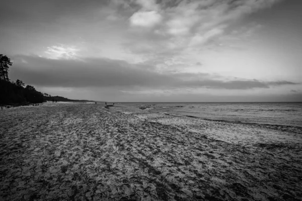 Beau Paysage Hiver Plage Sur Mer Baltique Avec Neige Pologne — Photo