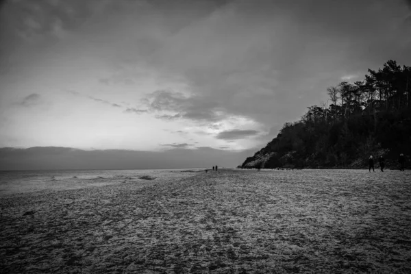 Hermoso Paisaje Invierno Playa Mar Báltico Con Nieve Polonia —  Fotos de Stock