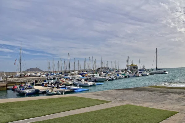 Beautiful Landscape Harbor Yachts Spanish Canary Island Fuerteventura Sunny Day — Stock Photo, Image