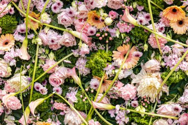 Çiçeklerle birlikte güzel, doğal pembe bir arka plan.