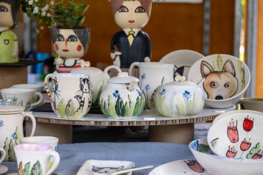 beautiful porcelain tea set hand painted in close-up