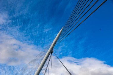 İspanya 'nın Zaragoza kentindeki Ebro nehri üzerindeki güzel yaya asma köprüsü.