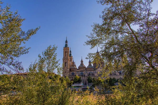 Beautiful September Autumn View Cathedral River Zaragoza Spain Warm Sunny — Stock Photo, Image