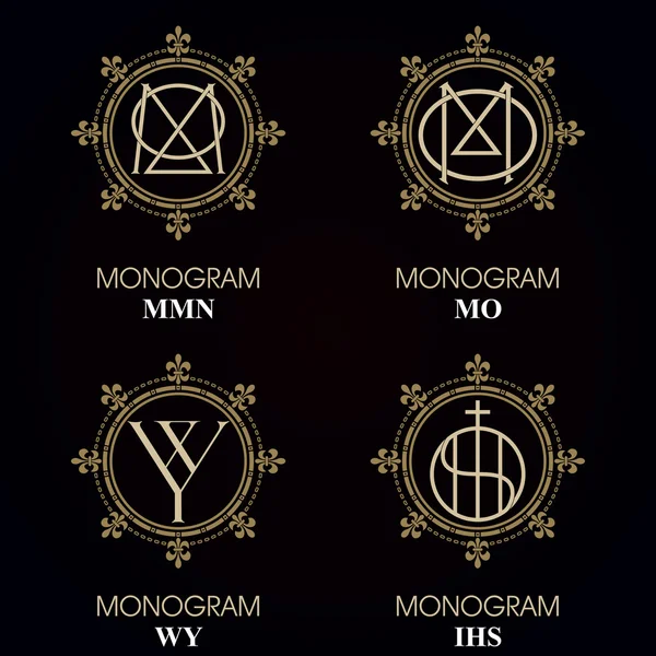 Monogrammes Vintage - 4 ensembles — Image vectorielle