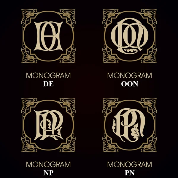 Monogramas vintage - 4 juegos — Archivo Imágenes Vectoriales