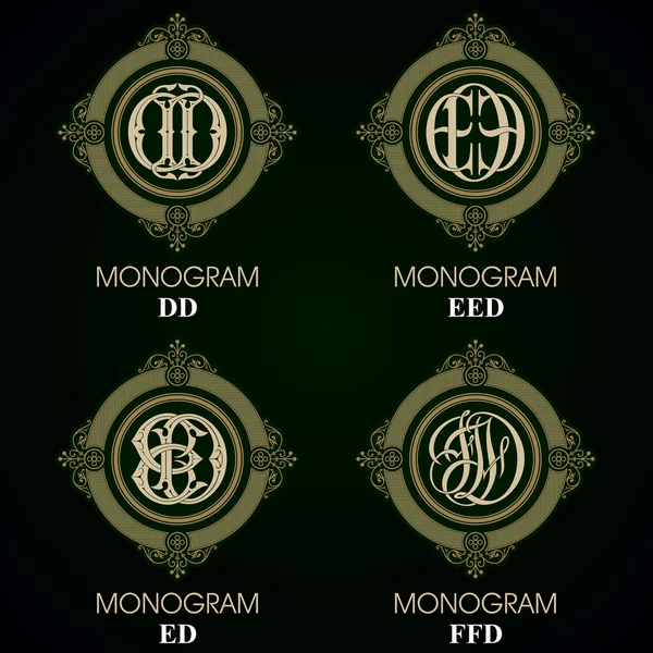 Monogramas vintage - 4 juegos — Archivo Imágenes Vectoriales