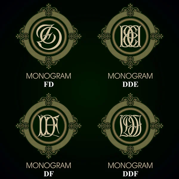 Monogramas vintage - 4 conjuntos — Vetor de Stock