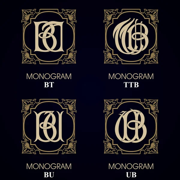 Vintage Monogram - 4 set — Stok Vektör