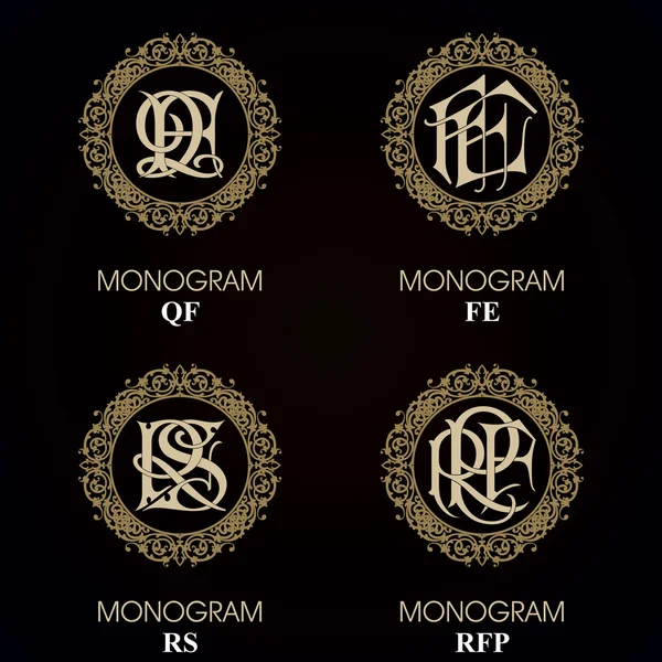 Monogramas vintage - 4 juegos — Archivo Imágenes Vectoriales