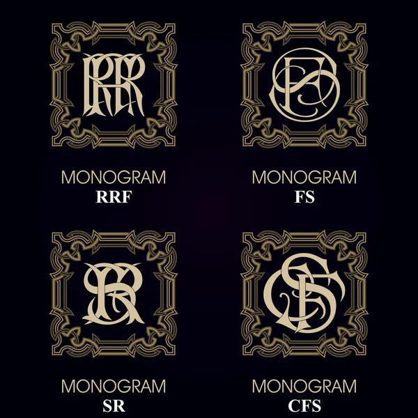 Monogramas vintage - 4 juegos — Archivo Imágenes Vectoriales