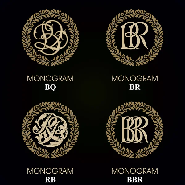 Monogramas vintage - 4 conjuntos — Vetor de Stock