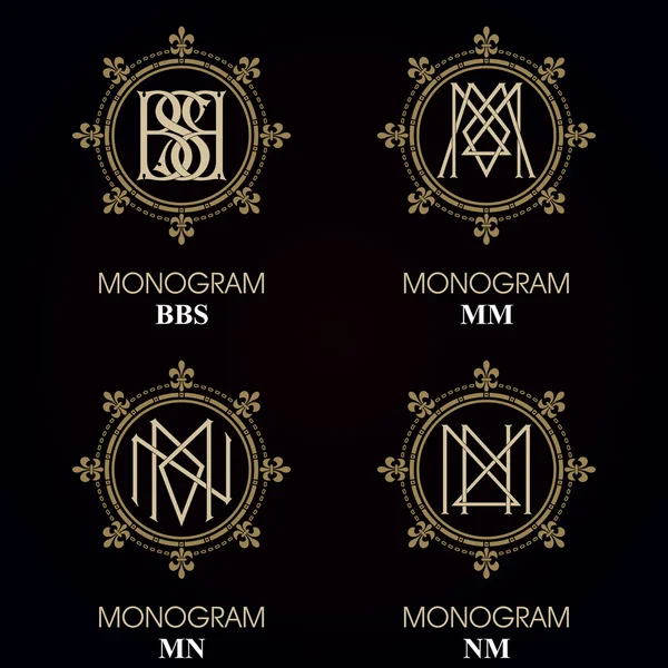 Monogrammes Vintage - 4 ensembles — Image vectorielle