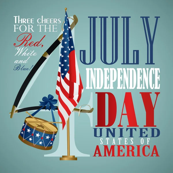 Amerikan bayrakları, kılıç, davul, vektör çizim ile 4 Temmuz Bağımsızlık günü Festival arka plan — Stok Vektör