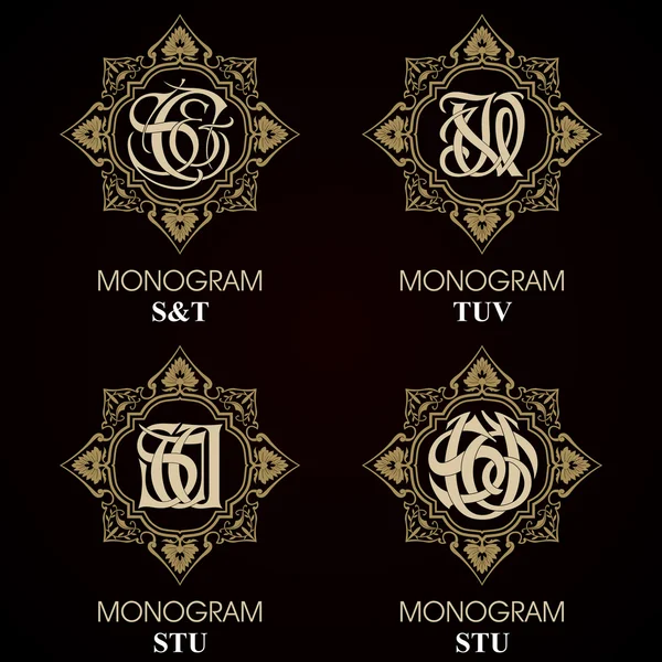 Monogramas vintage - 4 conjuntos — Vetor de Stock